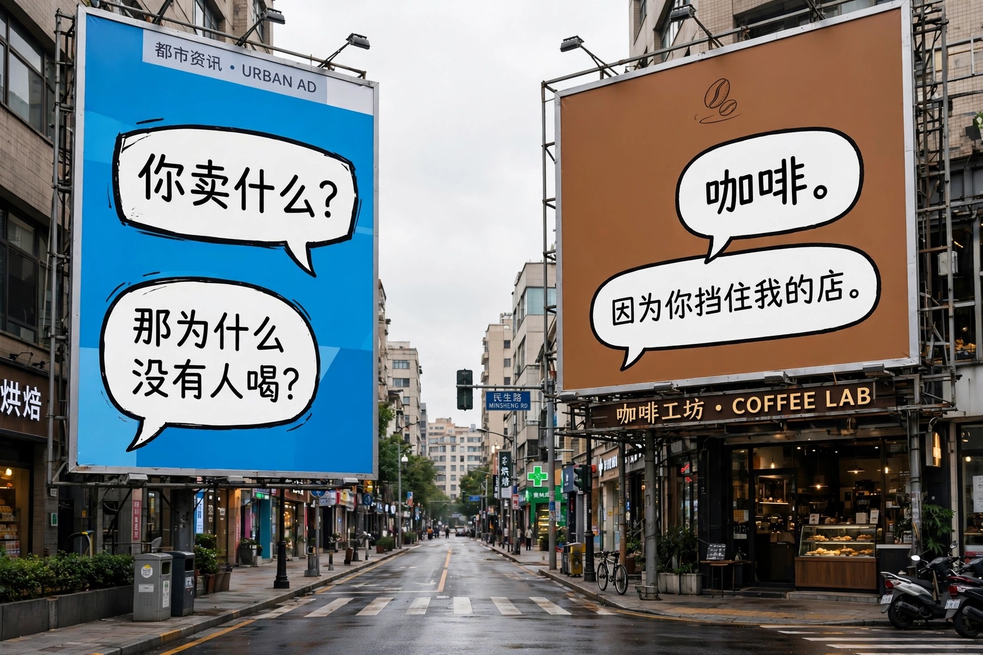 让两块招牌对话